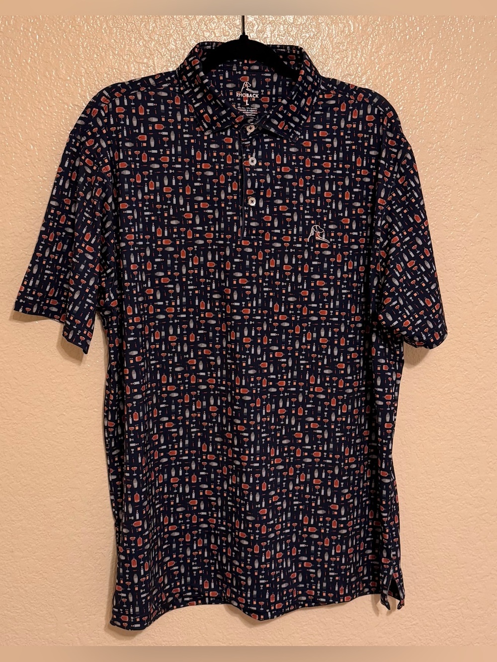 Rhoback Navy Wiskey Tequila Drinking Golf Polo Short Sleeve